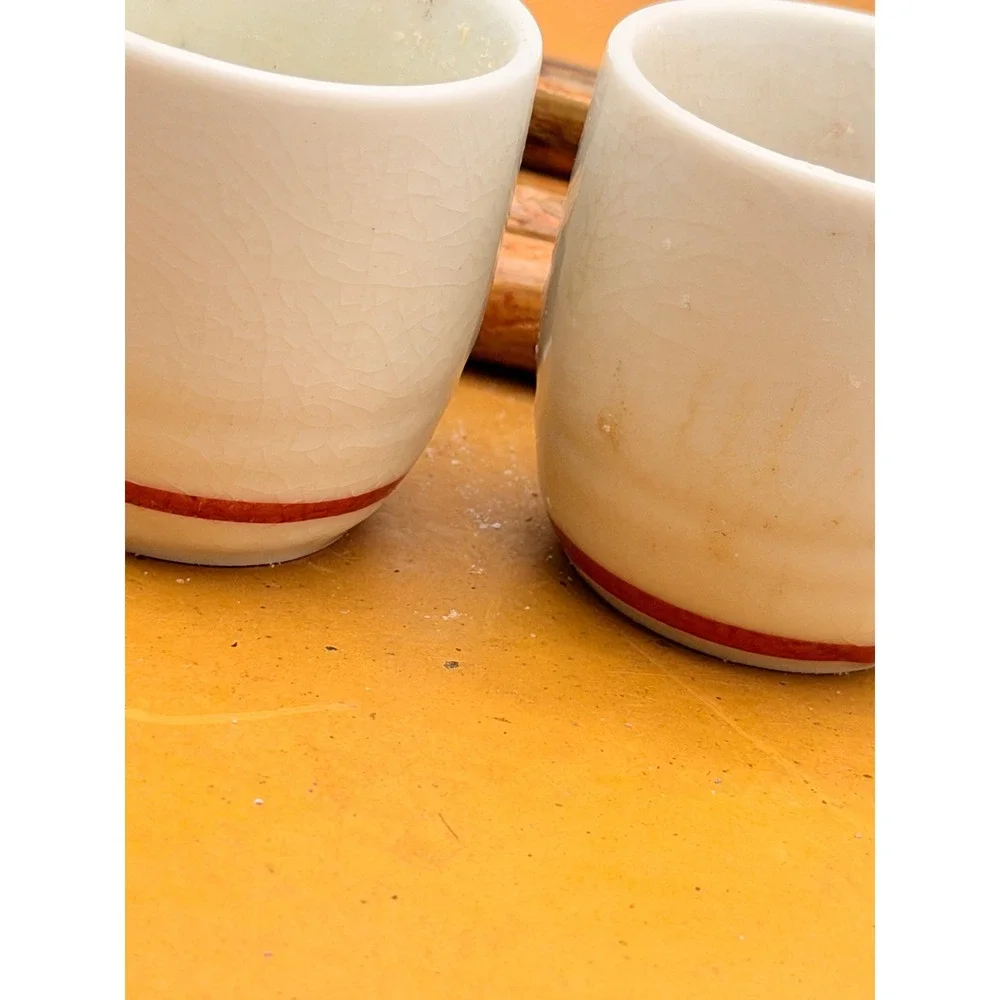 Vintage Japanese Sake Cup Set 2 Ceramic Floral Calligraphy Ochoko Made in Japan